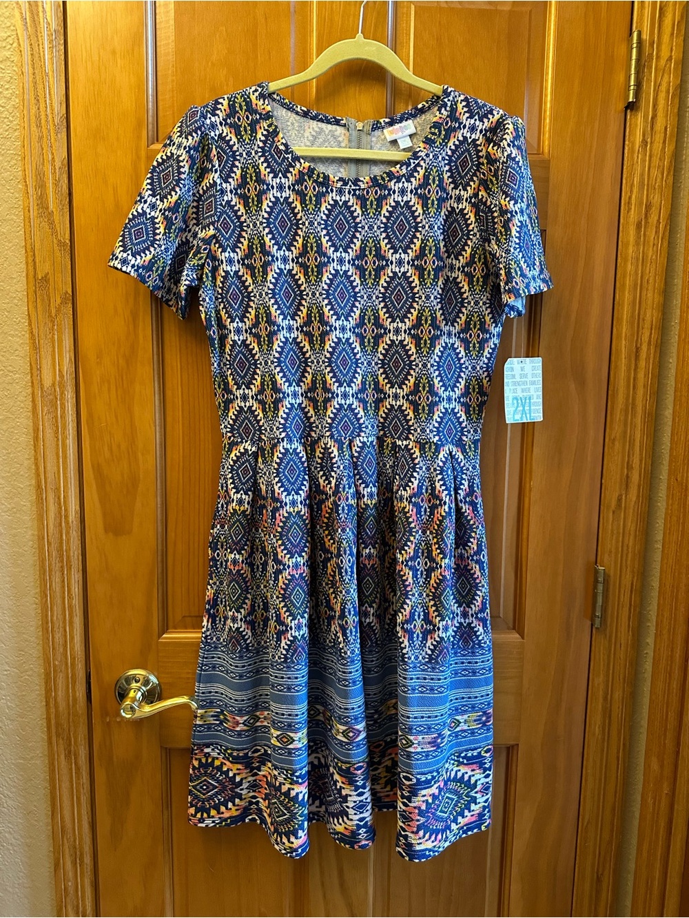 LuLaRoe Amelia Blue Geometric Scoop-Neck Mini Dress
